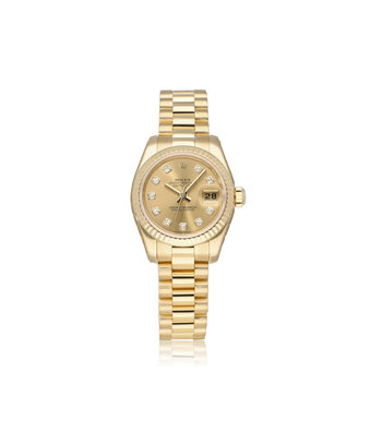 Rolex Lady-Datejust 26 NEW ROLEX SERVICE - 2007 B+P | gold President champagne diamond