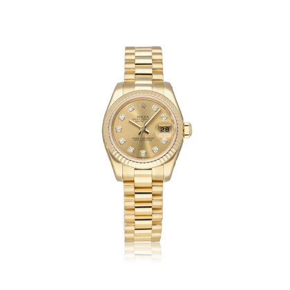 Lady-Datejust 26 NEW ROLEX SERVICE - 2007 B+P | gold President champagne diamond