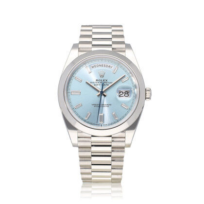 Day-Date 40 - 2022 box + papers | platina ice blue diamond / baguette