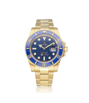 Rolex Submariner Date 40 NEW ROLEX SERVICE - 2018 B+P | yellow gold blue - bluesy ceramic Oyster