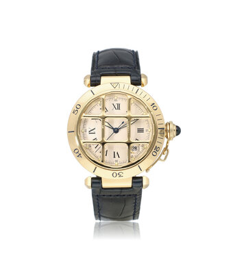 Cartier Pasha de Cartier  42 yellow gold - grill | ref. 1021 | 1997 B+P | NEW CARTIER STRAP