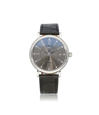 IWC Portofino Midsize Automatic 37 - 2022 box + papers | steel grey diamond alligator strap