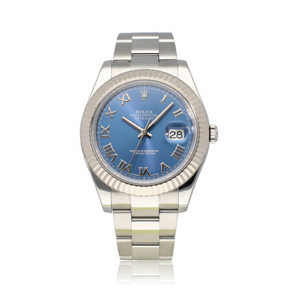 Datejust II 41 NEW ROLEX SERVICE - 2013 B+P | steel - white gold Oyster Azurro blue