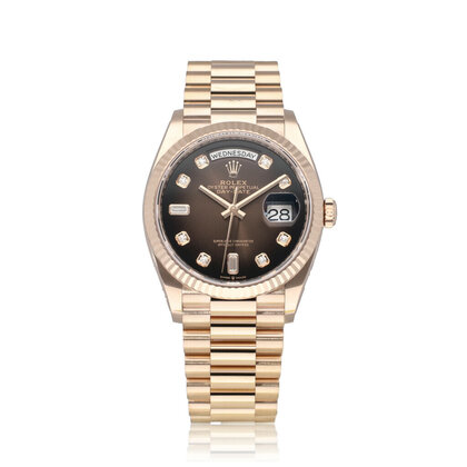 Day-Date 36 2021 box + papers | rose gold brown Ombre baguette President