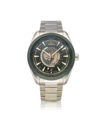 Omega Seamaster Aqua Terra 150M GMT Worldtimer 43 OMEGA SERVICED | steel green Co‑axial Master