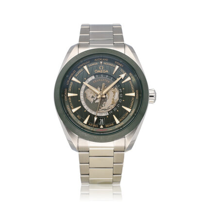 Seamaster Aqua Terra 150M GMT Worldtimer 43 OMEGA SERVICED | steel green Co‑axial Master