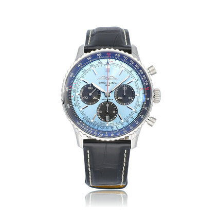 Navitimer B01 Chronograph 43 steel alligator strap ice blue 2026 box + papers