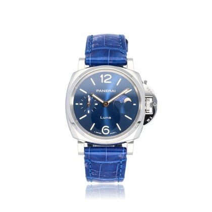 Luminor Due Luna 38 steel alligator strap blue 2024 box + papers
