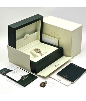 Rolex Lady-Datejust 26 NEW ROLEX SERVICE - 2007 B+P | gold President champagne diamond