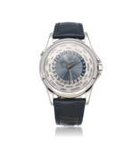 Patek Philippe Complications World Time 40 - 2010 box + papers | platinum silver - blue alligator leather