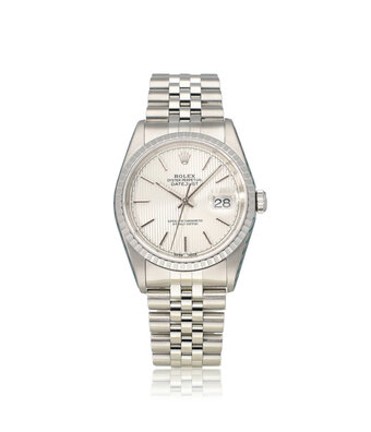 Rolex Datejust 36 steel silver tapestry Jubilee 2001 box + papers