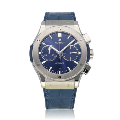 Classic Fusion Titanium Blue Chronograph 45 NEW HUBLOT STRAP - 2016 + papers