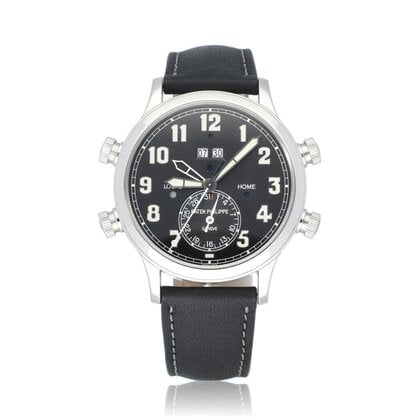 Grand Complications Alarm Travel Time  platinum black leather