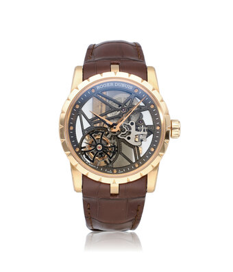 Roger Dubuis Excalibur Flying Tourbillon 42 - 2020 box + papers | rose gold skeleton flying tourbillon