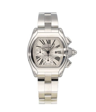 Cartier Roadster Chronograph Automatic 40 - 2006 + papers | XL steel bracelet silver roman