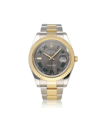 Rolex Datejust II 41 - 2012 + papers | steel - yellow gold fluted black Wimbledon roman Oyster