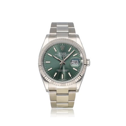Datejust 36 2023 + papers | green steel - white gold fluted Oyster