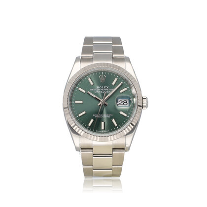 Datejust 36 2023 + papers | green steel - white gold fluted Oyster