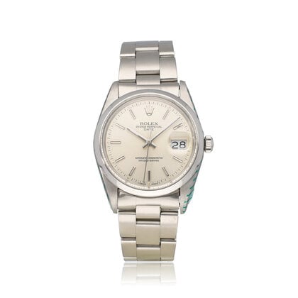 Oyster Perpetual Date NEW ROLEX SERVICE - 1988 box + papers | steel date silver domed Oyst