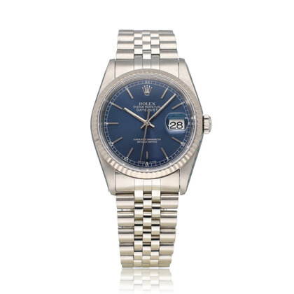 Datejust 36 NEW ROLEX SERVICE - 1993 box + papers | steel blue fluted Jubilee