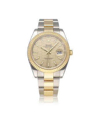 Rolex Datejust 41 NEW ROLEX SERVICE - 2023 B+P | motif - blocks  - fluted steel - gold champagne