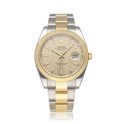 Datejust 41 NEW ROLEX SERVICE - 2023 B+P | motif - blocks  - fluted steel - gold champagne