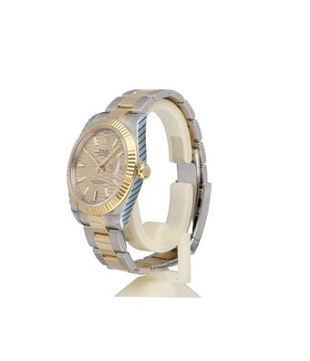 Rolex Datejust 41 NEW ROLEX SERVICE - 2023 B+P | motif - blocks  - fluted steel - gold champagne