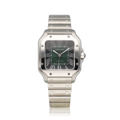 Santos de Cartier  MM - 2023 box + papers | steel green roman