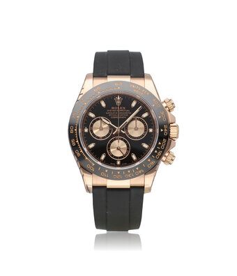 Rolex Daytona  40 NEW ROLEX SERVICE - 2021 B+P | rose gold black / sundust rubber - Oysterflex
