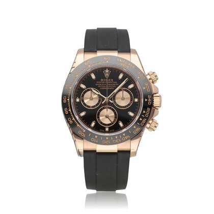 Daytona  40 NEW ROLEX SERVICE - 2021 B+P | rose gold black / sundust rubber - Oysterflex