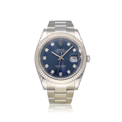 Datejust 41 NEW ROLEX SERVICE - 2021 B+P | steel - white gold blue diamond Oyster