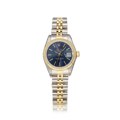 Lady-Datejust 26 NEW ROLEX SERVICE - 1987 + papers | steel - yellow gold blue Jubilee
