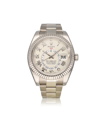 Rolex Sky-Dweller  42 NEW ROLEX SERVICE - 2014 B+P | white gold ivory roman Oyster