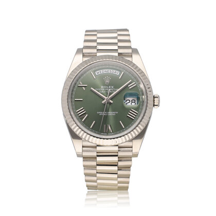 Day-Date 40 NEW ROLEX SERVICE - 2018 + papers | white gold President green / olive / money