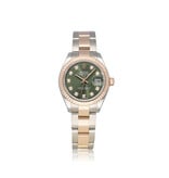 Rolex Lady-Datejust 28 NEW ROLEX SERVICE - 2018 B+P | steel - rose gold olive green diamond Oyst