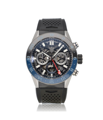 TAG Heuer Carrera Calibre Heuer 02 Chronograph 43 - 2026 + box | steel skeleton black - blue bezel