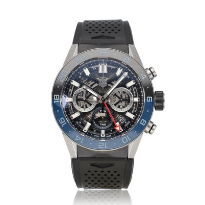 Carrera Calibre Heuer 02 Chronograph 43 - 2026 + box | steel skeleton black - blue bezel