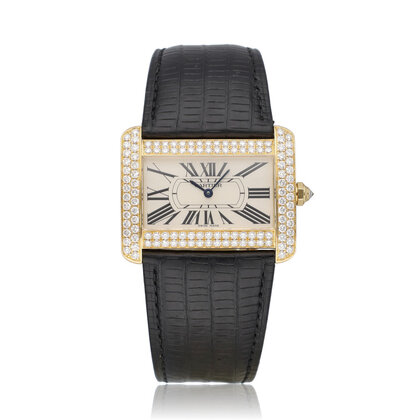Tank Divan 32 NEW CARTIER STRAP | yellow gold factory diamond + box
