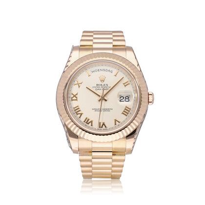 Day-Date II 41 NEW ROLEX SERVICE - 2015 B+P | rose gold white roman President