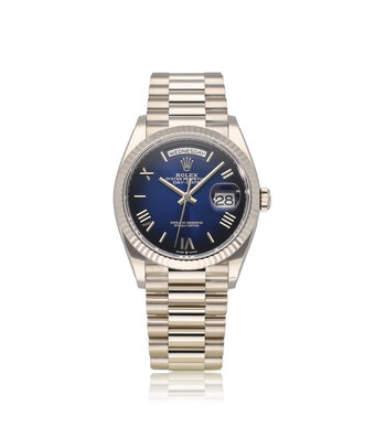 Rolex Day-Date 36 - 2025 box + papers | blue ombre / vignette white gold roman President