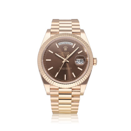 Day-Date 40 NEW ROLEX SERVICE - 2024 B+P | rose gold choco / brown President