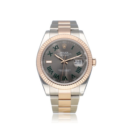 Datejust 41 NEW ROLEX SERVICE - 2025 B+P | steel - rose gold grey roman Wimbledon Oyster