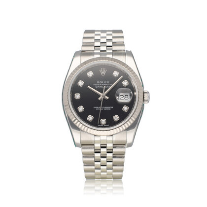 Datejust 36 NEW ROLEX SERVICE - 2009 B+P | steel - white gold diamond black Jubilee