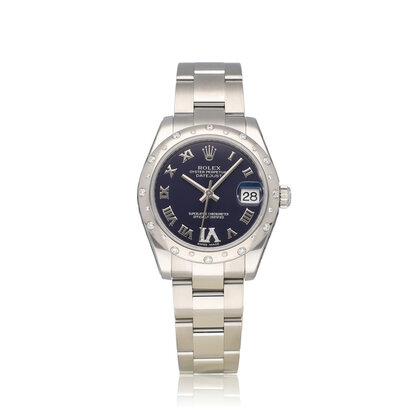 Datejust 31 NEW ROLEX SERVICE - 2016 B+P | purple diamond Oyster roman IV