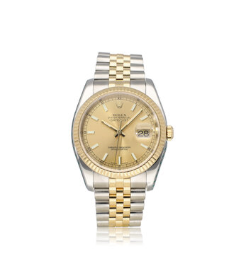 Rolex Datejust 36 NEW ROLEX SERVICE - 2005 B+P | steel - yellow gold champagne concealed Jubilee
