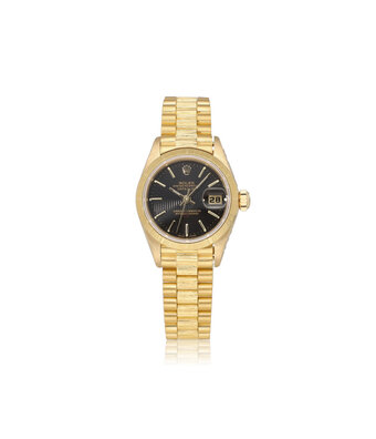 Rolex Lady-Datejust 26 NEW ROLEX SERVICE - 1987 B+P | gold bark champagne diamond President