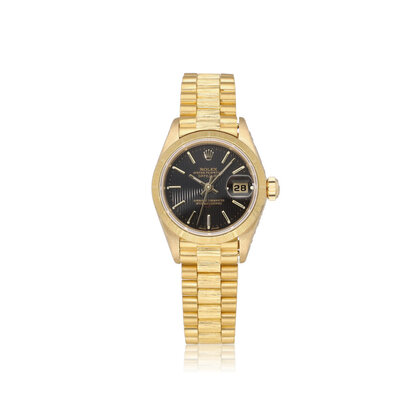 Lady-Datejust 26 NEW ROLEX SERVICE - 1987 B+P | gold bark champagne diamond President