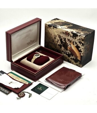 Rolex Lady-Datejust 26 NEW ROLEX SERVICE - 1987 B+P | gold bark champagne diamond President