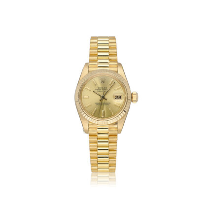 Lady-Datejust 26 NEW ROLEX SERVICE - 1982 | yellow gold - tight President champagne