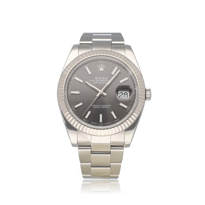Datejust 41 NEW ROLEX SERVICE  - 2019 + papers | steel - white gold rhodium - slate - grey